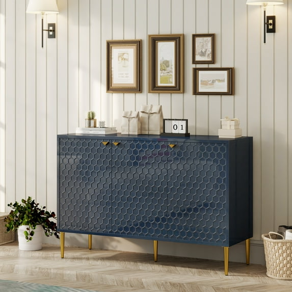 Boyel Living Sideboard Buffet Cabinet with 3 Doors, Modern Accent Storage Cabinet with Adjustable Shelves, Blue Credenza Entryway Cabinet for Living Room