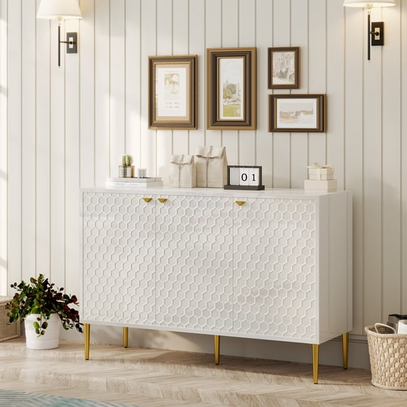 Boyel Living Sideboard Buffet Cabinet with 3 Doors, Modern Accent Storage Cabinet with Adjustable Shelves, White Credenza Entryway Cabinet for Living Room