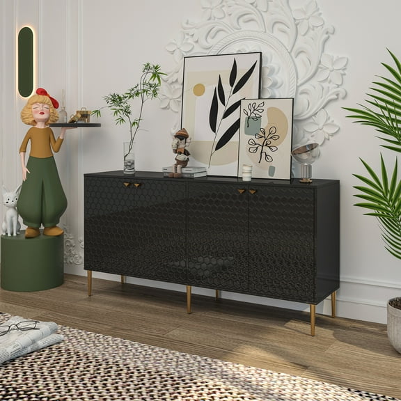 Boyel Living Sideboard Buffet Cabinet, Modern Accent Cabinet with 4 Door&Adjustable Shelves, Black Credenza Entryway Cabinet with Storage for Living Room