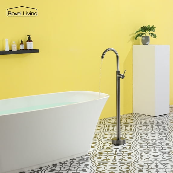 Boyel Living Single Handle Bath Tub Filler Faucet Freestanding Floor Mount Bathroom Bathtub Tub Spout and Water Supply Lines in Gunmetal Gray
