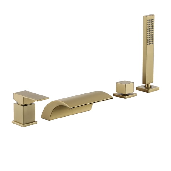 Boyel Living Single-Handle Tub Deck Mount Roman Tub Faucet with Hand Shower and Water Suply Hose in Brushed Gold