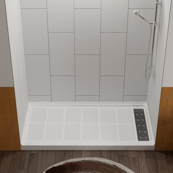 Boyel Living Solid Surface Shower Base 60" L x 30" W x 4" H, Right Drain.