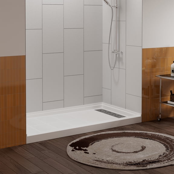 Boyel Living Solid Surface Shower Base 60" L x 32" W x 4" H, Right Drain.