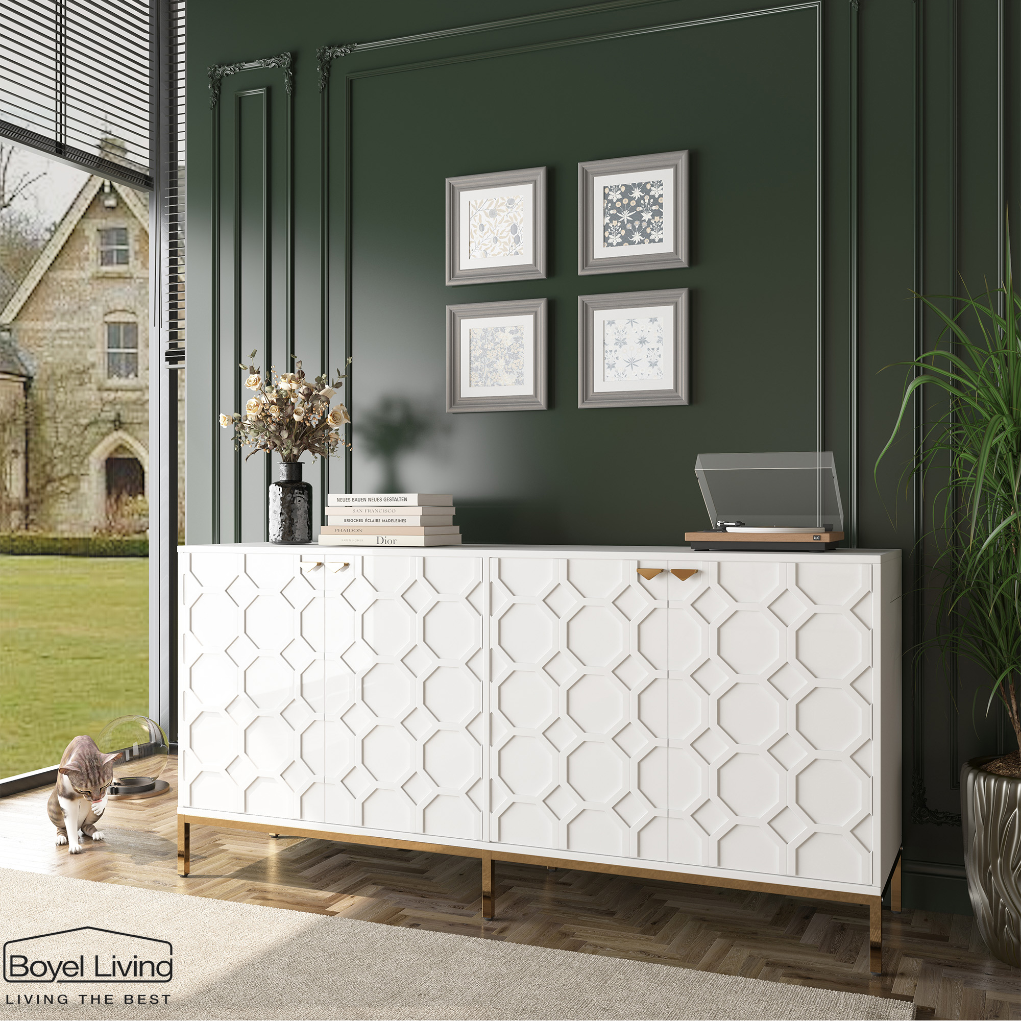 Boyel Living Storage High Gloss Entertainment Centers TV Stand