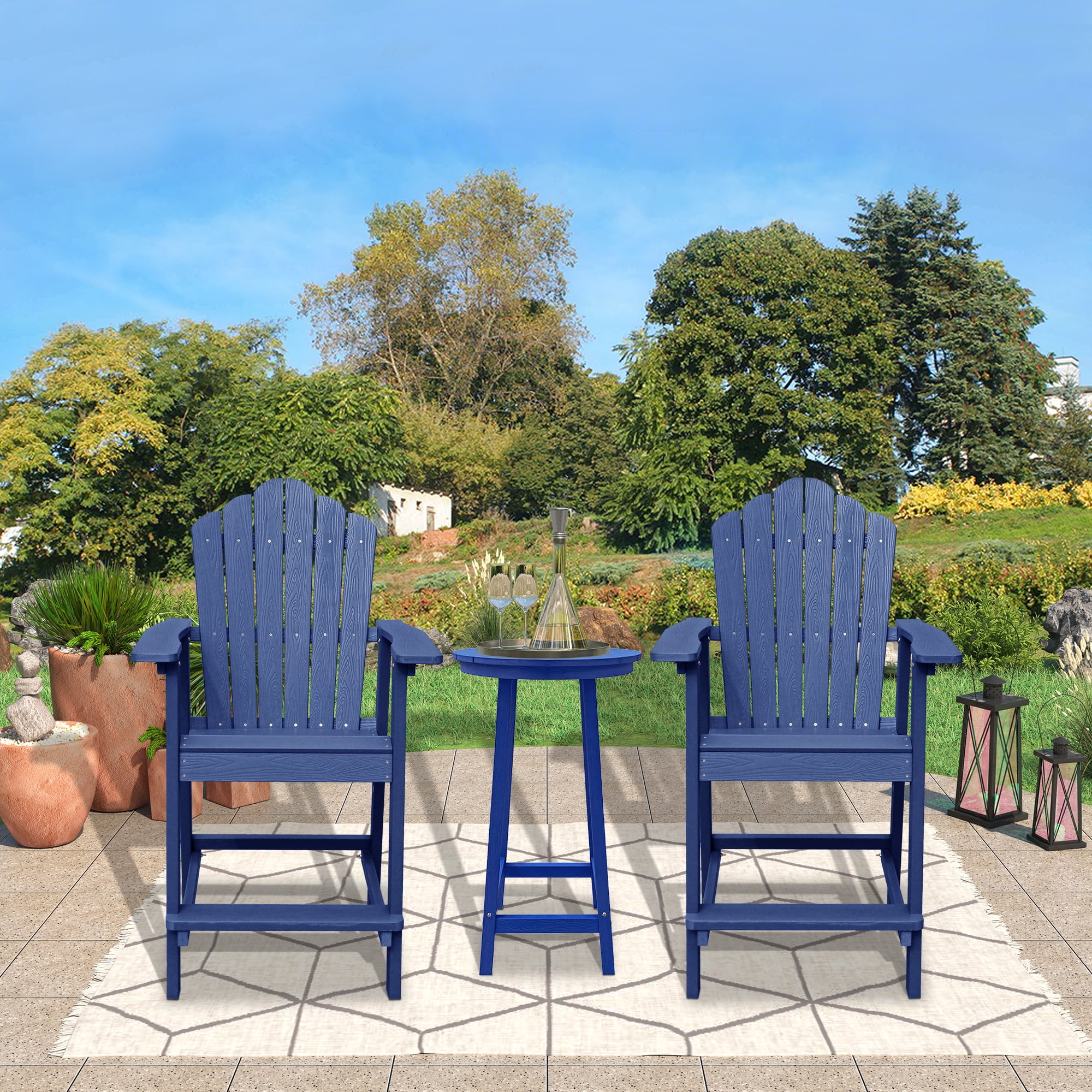 Boyel Living Tall Adirondack Chair Set with Round High Top Bar Table