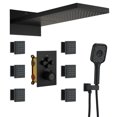 thumbnail image 1 of Boyel Living Wall Mount 22" Rectangular 2-Function Rainfall Waterfall Shower Head 4 Function Thermostatic Shower Faucet System , with 6 Body Jets,Matte Black, 1 of 9