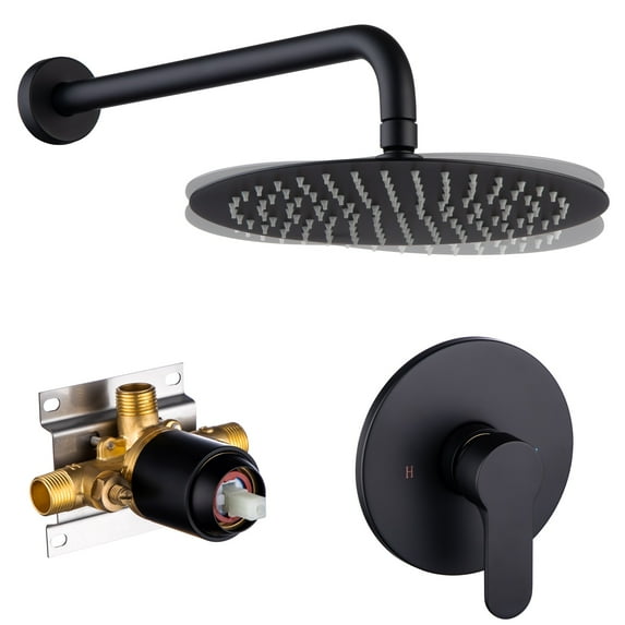Boyel Living Wall Mount Balance Valve Shower System Round 10 inch Shower Head with Handheld Shower锛孧atte Black