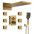 thumbnail image 1 of Boyel Living Wall Mounted 22 inch Rectangular Dual-function Rainfall Waterfall Shower Head 4 Function Thermostatic Shower System , with 6 Body Jets,Brushed Gold, 1 of 8