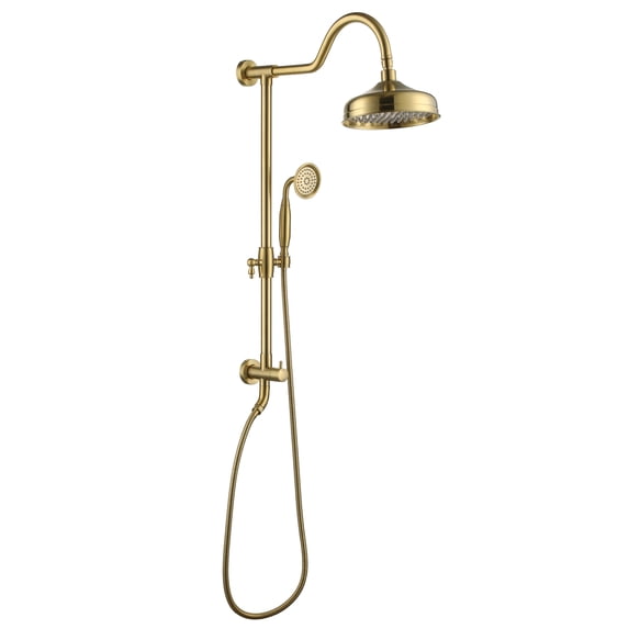 Boyel Living Wall Mounted Bathroom Shower System 8 in Rainfall Shower Head with Handheld Shower Dual Function Exposed Pipe Integrated Bathroom Luxury Shower Faucet Set(Brushed Gold)