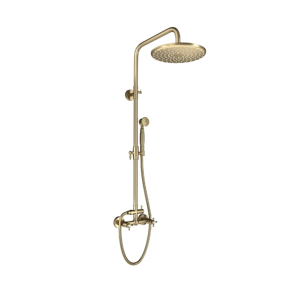 Boyel Living Wall Mounted Shower System Vintage Shower Fixture Handheld Shower with 10-In Rainfall Shower Head Bathroom Luxury Shower Faucet Set Brushed Gold