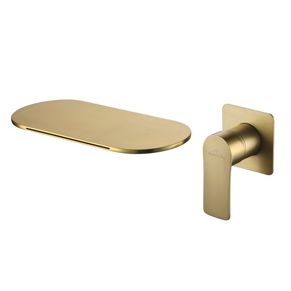 Boyel Living Waterfall Bathroom Sink Faucet 1- Handle Wall Mount Lavatory Faucet Mixer Tap Solid Brass (with valve) Brushed Gold