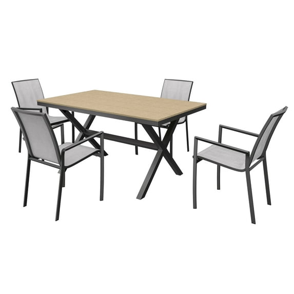 Boyel living 5-Piece Outdoor Dining Table And Chairs Set, High-Quality Aluminum Frame Waterproof, All-Weather Resistance,Brown