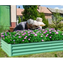 Boyel living 8x4x1 ft Galvanized Raised Garden Bed, Outdoor Planter Garden Boxes Large Metal Planter Box for Gardening Vegetables Fruits Flowers,Green