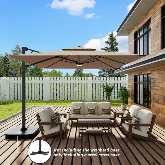 Boyel living Aluminum and Steel Cantilever LED Outdoor Patio Umbrella Tan