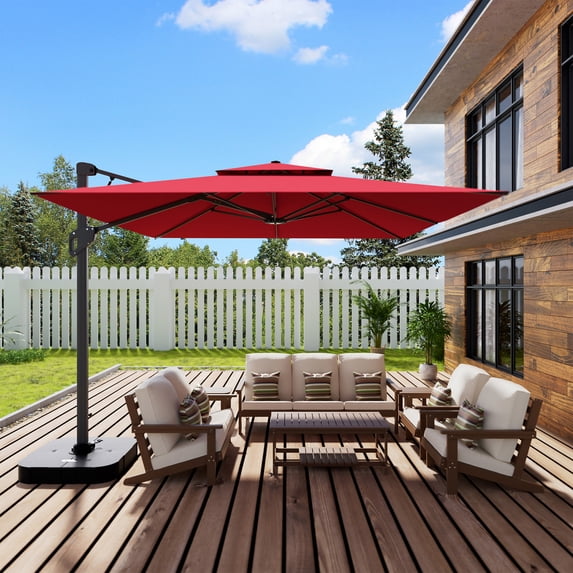 Boyel living Aluminum and Steel Cantilever Outdoor Patio Umbrella with Base Red