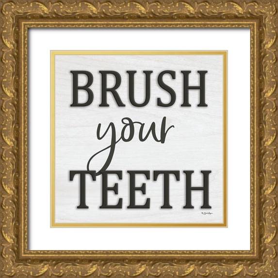 Boyer, Susie 15x15 Gold Ornate Wood Framed with Double Matting Museum Art Print Titled - Brush Your Teeth