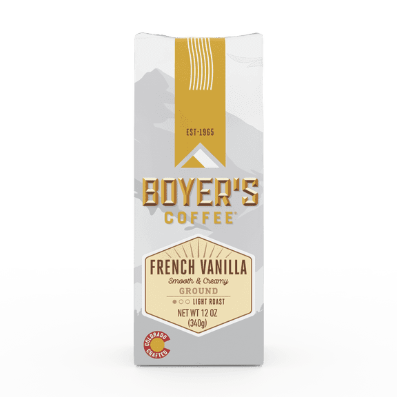 Boyer's Coffee French Vanilla, Ground Coffee, Light Roast, 12 Oz