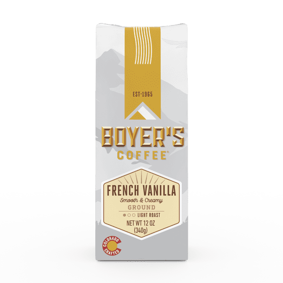 Boyer's Coffee French Vanilla, Ground Coffee, Light Roast, 12 Oz