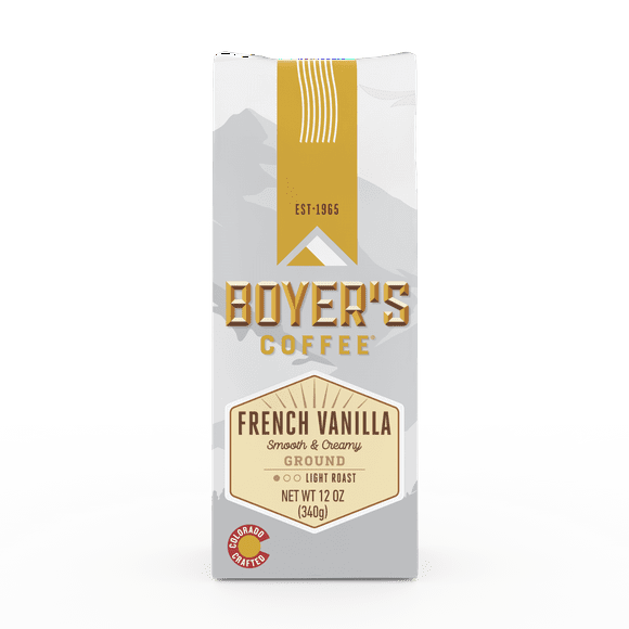 Boyer's Coffee French Vanilla, Ground Coffee, Light Roast, 12 Oz