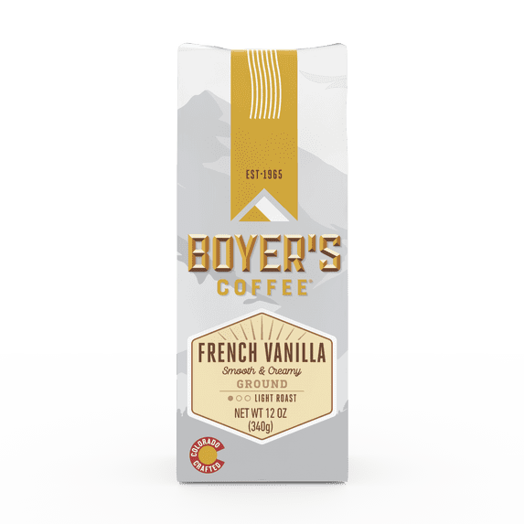 Boyer's Coffee French Vanilla, Ground Coffee, Light Roast, 12 Oz