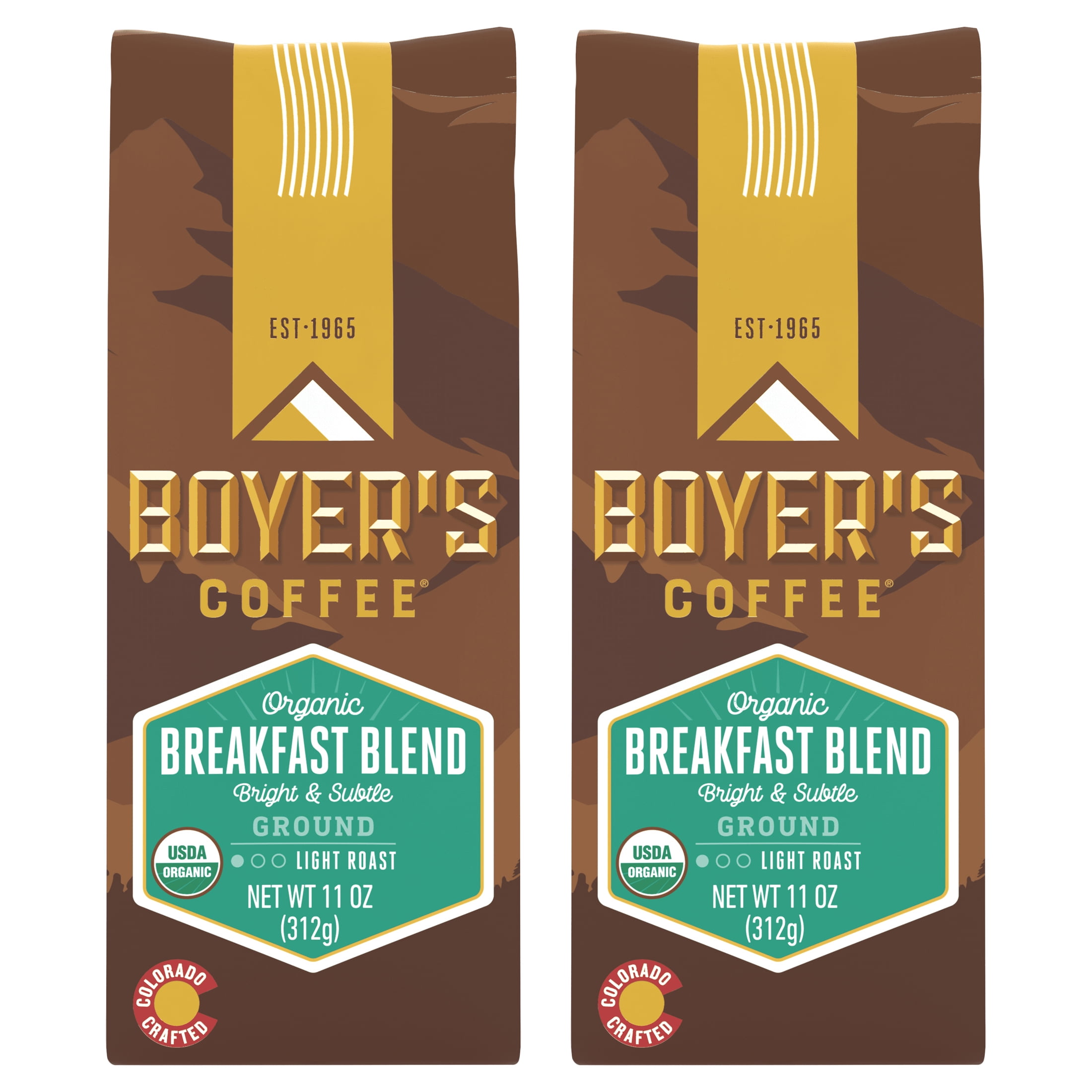 (2 pack) Boyer's Coffee Organic Breakfast Blend, Ground Coffee, Light