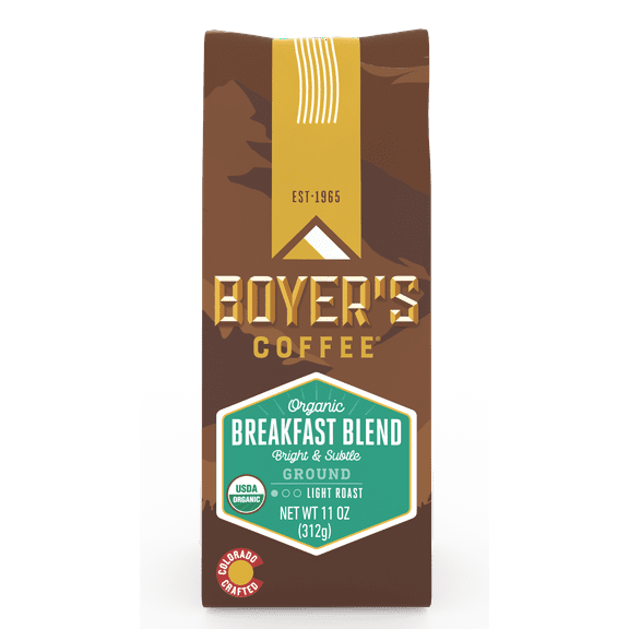 Boyer's Coffee Organic Breakfast Blend, Ground Coffee, Light Roast, 11 oz, Caffeinated