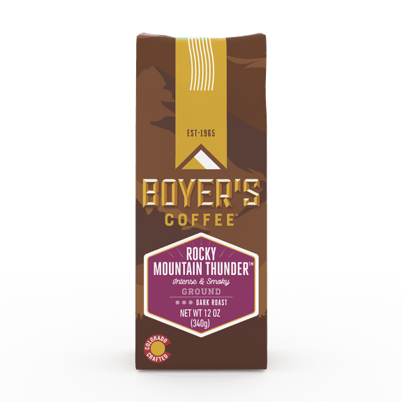 Boyer's Coffee Rocky Mountain Thunder Coffee, Ground Coffee, Dark Roast, 12oz, Caffeinated