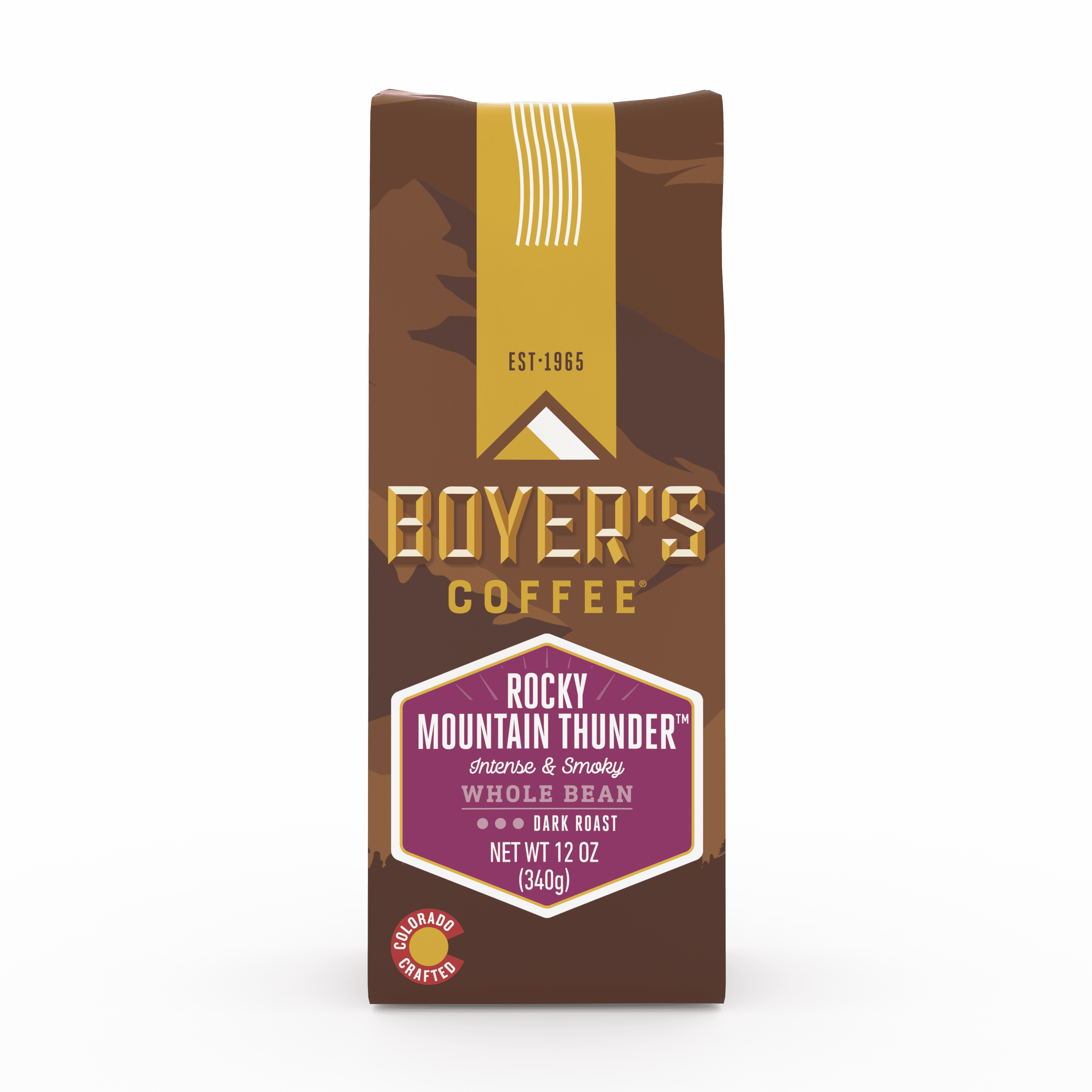 Boyer's Coffee Rocky Mountain Thunder Coffee, Whole Bean Coffee, Dark Roast, 12oz