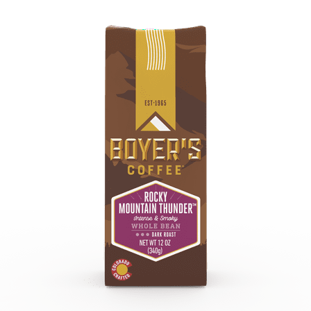 Boyer's Coffee Rocky Mountain Thunder Coffee, Whole Bean Coffee, Dark Roast, 12oz