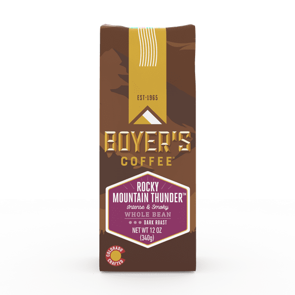 Boyer's Coffee Rocky Mountain Thunder Coffee, Whole Bean Coffee, Dark Roast, 12oz