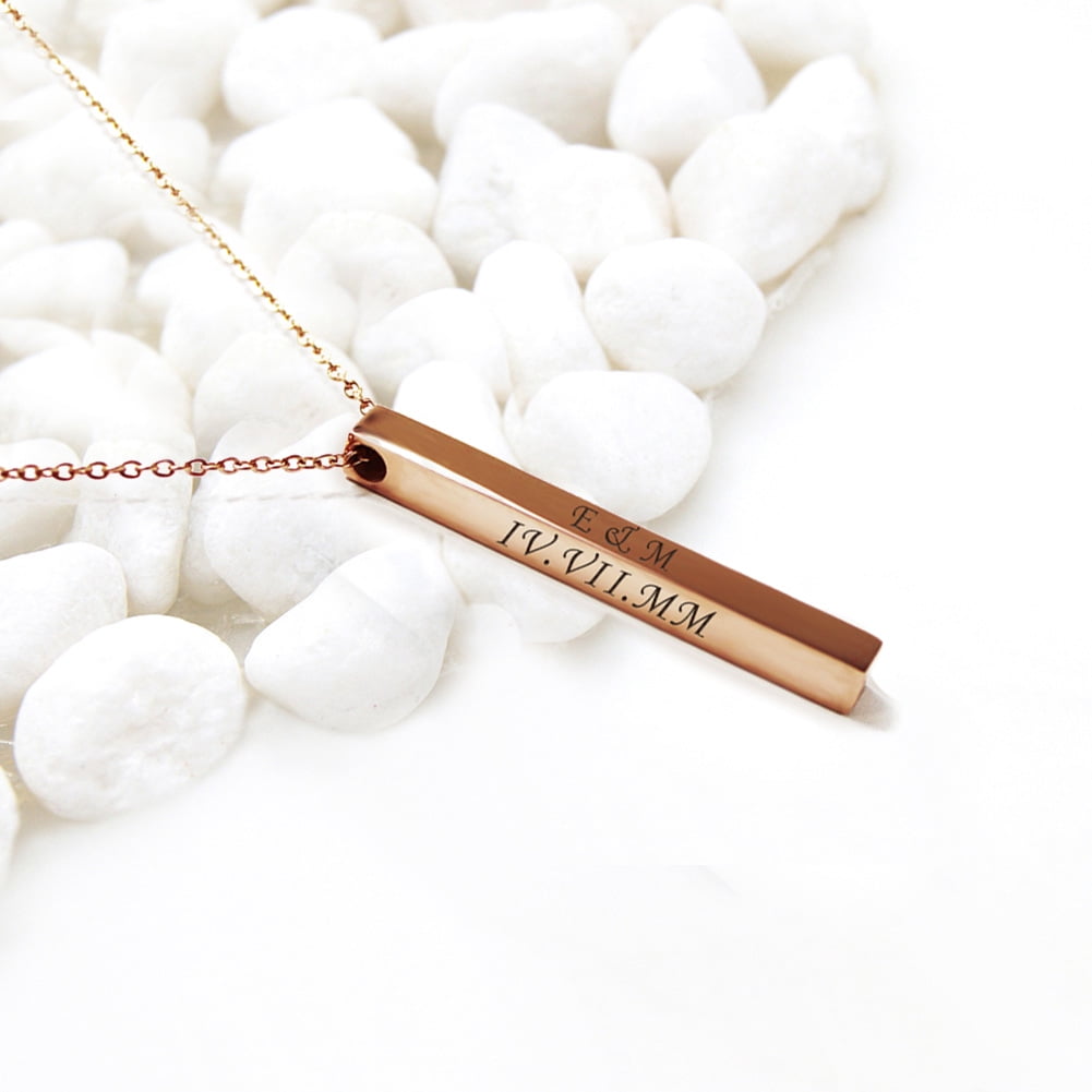 Boyfriend Birthday Gift - Personalized 4 Sides Name Bar Necklace - Custom Bar Necklace - Couple Necklace Personalized Gift