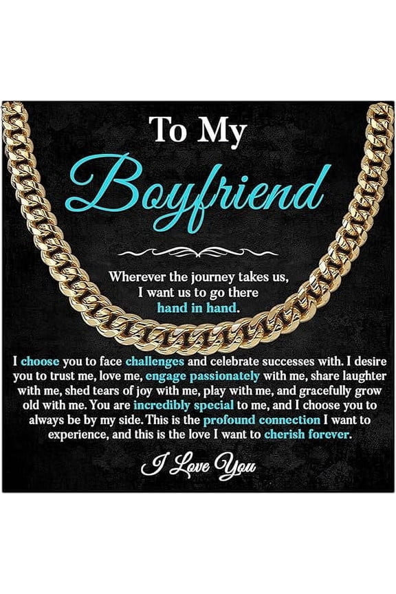 To My Boyfriend Chain Necklace, Valentines Day Gift for Boyfriend From Girlfriend, Anniversary Gifts For Boyfriend With Message Card, Cuban Chain Necklace Gift