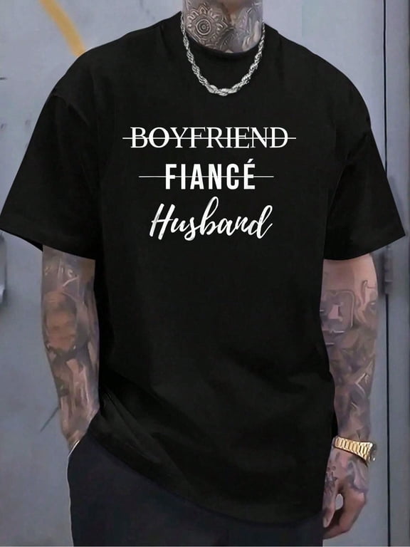 Boyfriend Fiance Husband Funny Wedding Groom Just Married T-Shirt, Casual Crew Neck Short Sleeved Summer T-Shirt, Men'S Top