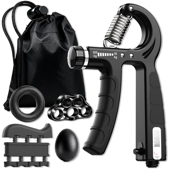 Boyfriend Gift 5 Pack Hand Grip Strengthener Kit with Adjustable Resistance Gripper Finger Exerciser Grip Ring Stress Ball for Forearm Veins & Athletes