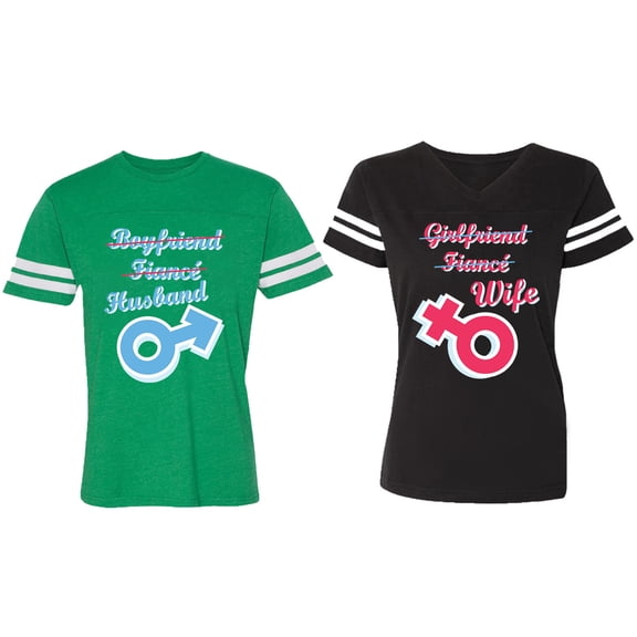 Boyfriend Girlfriend Fiance Husband Wife Matching Couple Cotton Jerseys (Men Green / Women Black) (Men S / Women S)