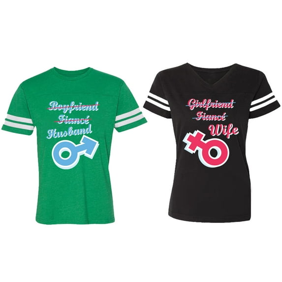 Boyfriend Girlfriend Fiance Husband Wife Matching Couple Cotton Jerseys (Men Green / Women Black) (Men S / Women XXL)