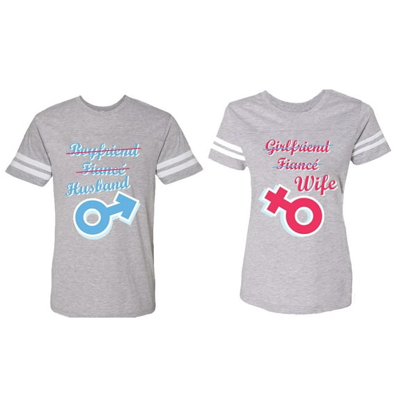 Boyfriend Girlfriend Fiance Husband Wife Matching Couple Cotton Jerseys (Men Heather / Women Heather) (Men XL / Women L)