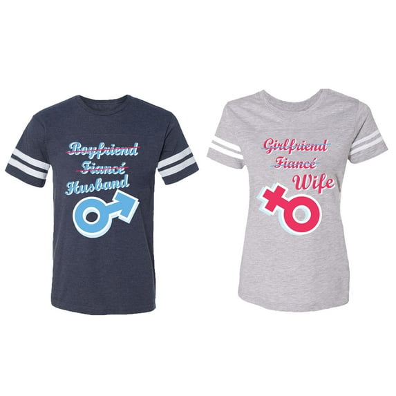 Boyfriend Girlfriend Fiance Husband Wife Matching Couple Cotton Jerseys (Men Navy / Women Green) (Men M / Women S)