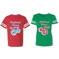 thumbnail image 1 of Boyfriend Girlfriend Fiance Husband Wife Matching Couple Cotton Jerseys (Men Red / Women Green) (Men M / Women L), 1 of 3