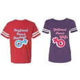 thumbnail image 1 of Boyfriend Girlfriend Fiance Husband Wife Matching Couple Cotton Jerseys (Men Red / Women Purple) (Men M / Women L), 1 of 3