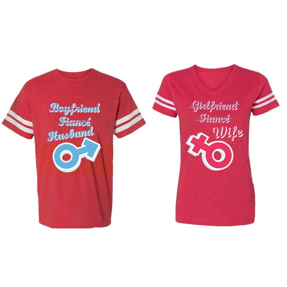 Boyfriend Girlfriend Fiance Husband Wife Matching Couple Cotton Jerseys (Men Red / Women Red) (Men L / Women XXL)