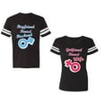 thumbnail image 1 of Boyfriend Girlfriend Fiance Husband Wife Unisex Couple Matching Cotton Jersey style T-Shirt Contrasting stripes on sleeves (Men Black / Women Black) (Men S / Women XL), 1 of 3