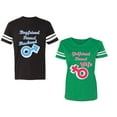 thumbnail image 1 of Boyfriend Girlfriend Fiance Husband Wife Unisex Couple Matching Cotton Jersey style T-Shirt Contrasting stripes on sleeves (Men Black / Women Green) (Men XL / Women XXL), 1 of 3