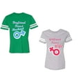 thumbnail image 1 of Boyfriend Girlfriend Fiance Husband Wife Unisex Couple Matching Cotton Jersey style T-Shirt Contrasting stripes on sleeves (Men Green / Women Heather) (Men S / Women XL), 1 of 3