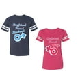 thumbnail image 1 of Boyfriend Girlfriend Fiance Husband Wife Unisex Couple Matching Cotton Jersey style T-Shirt Contrasting stripes on sleeves (Men Navy / Women Pink) (Men XXL / Women XL), 1 of 3
