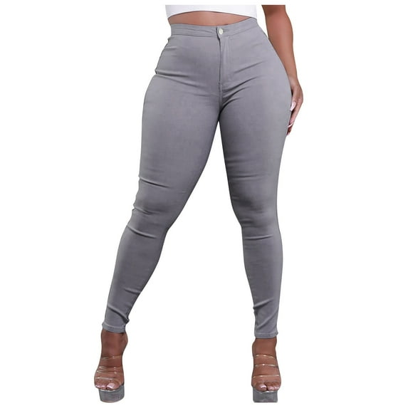 Boyfriend Jeans for Women Fashion High Waisted Petite Plus Size Stretch Solid Denim Pant Women Pants Grey XXL
