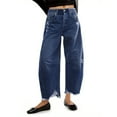 thumbnail image 1 of Women Barrel Leg Casual Jeans Loose Copped Ripped Denim Pants, 1 of 6