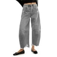 thumbnail image 1 of Women Barrel Leg Casual Jeans Loose Copped Ripped Denim Pants, 1 of 6