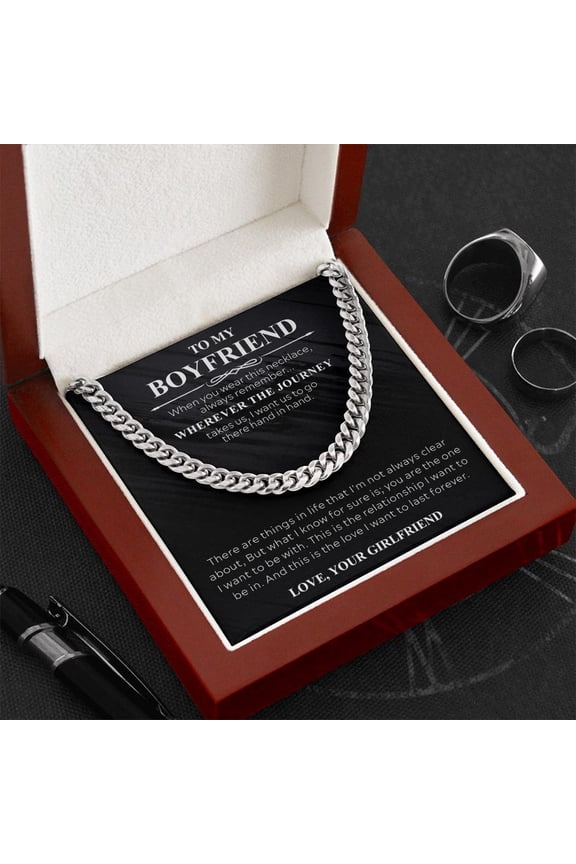 Boyfriend NecklaceRomanticFor Him From Girlfriend Hand In Hand Message Card Anniversary Or Birthday Jewelry For Boyfriend, White Cuban Link Necklace