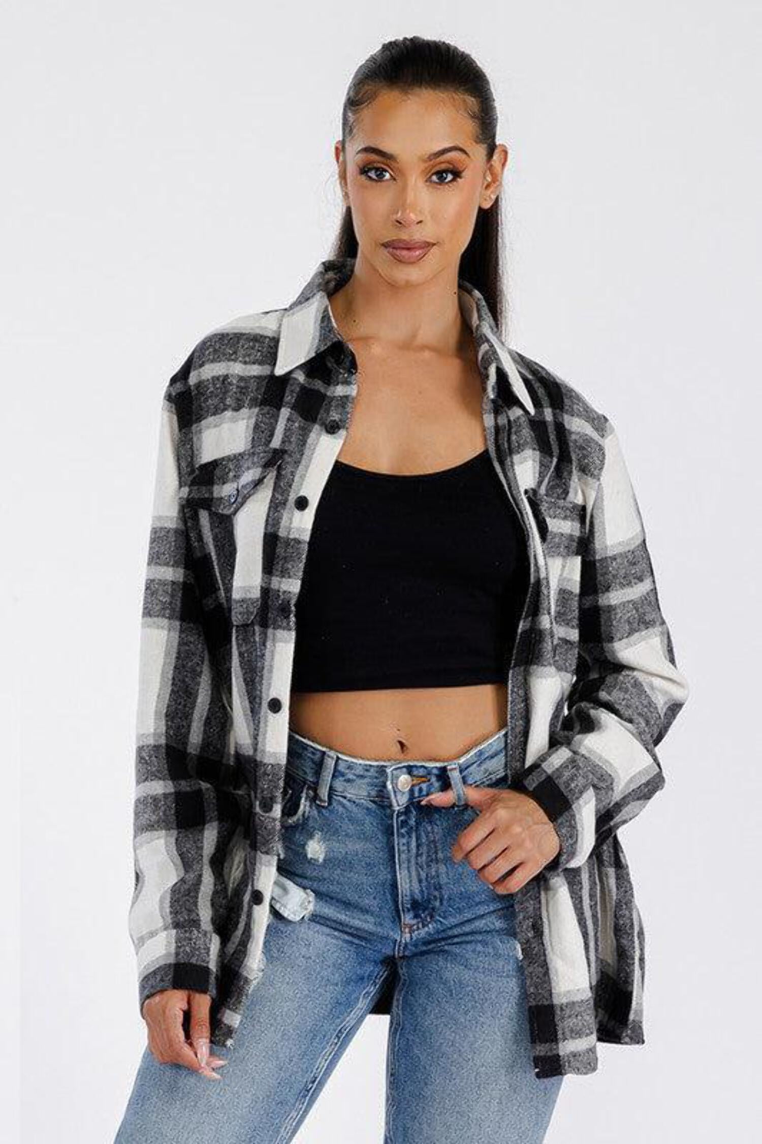 Boyfriend Oversized Soft Flannel Shacket 5 Colors - Walmart.com